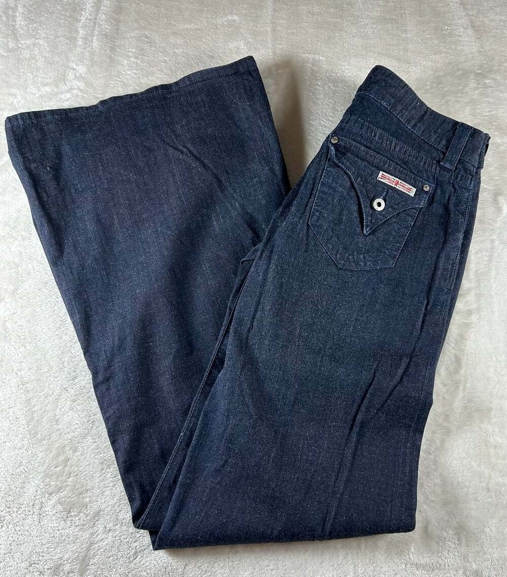 Vintage Y2K Hudson Jeans Womens Size 26 Flap Pocket Wide Flare Dark Wash USA
